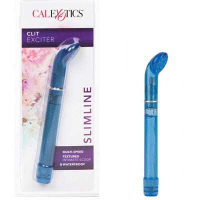 Spoon-shaped blue clitoral vibrator with glittered ABS and Rubber-Cote finish by California Exotic Novelties