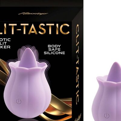 Lavender rose-shaped silicone clit stimulator with tongue tip by Nasstoys