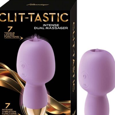 Dual-ended clitoral massager in lavender silicone with flicking tongue and pinpoint vibe by Nasstoys
