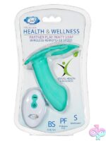 Curved wearable panty leaf vibrator in teal silicone with wireless remote by Cloud 9