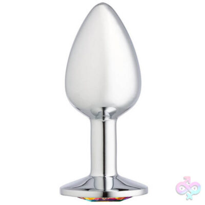 Cloud 9 Novelties Gems Silver Chromed Anal Plug with rainbow gem base, medium size