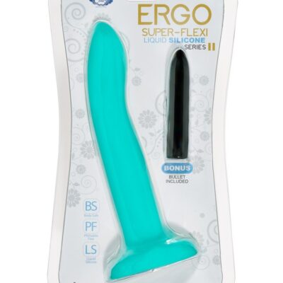 Flexible teal liquid silicone dong with suction-cup base and rechargeable bullet by Cloud 9
