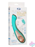 Teal ergonomic G-spot roller vibrator with rosy gold open handle by Cloud 9