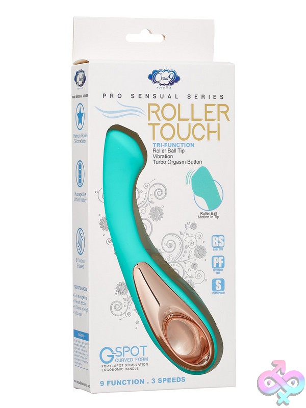 Discreet-Toys-Cloud-9-Pro-Sensual-Roller-Ball-G-Teal-Nu-Wtc940 Teal Ergonomic G-Spot Roller Vibrator With Rosy Gold Open Handle By Cloud 9