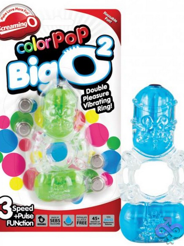 Discreet-Toys-Colorpop-Big-O-2-Blue-1-Ct-Nu-So-Cpbo2-Bu-E Clear Stretchy Vibrating Couples Ring With Multi-Speed Motor By Screaming O