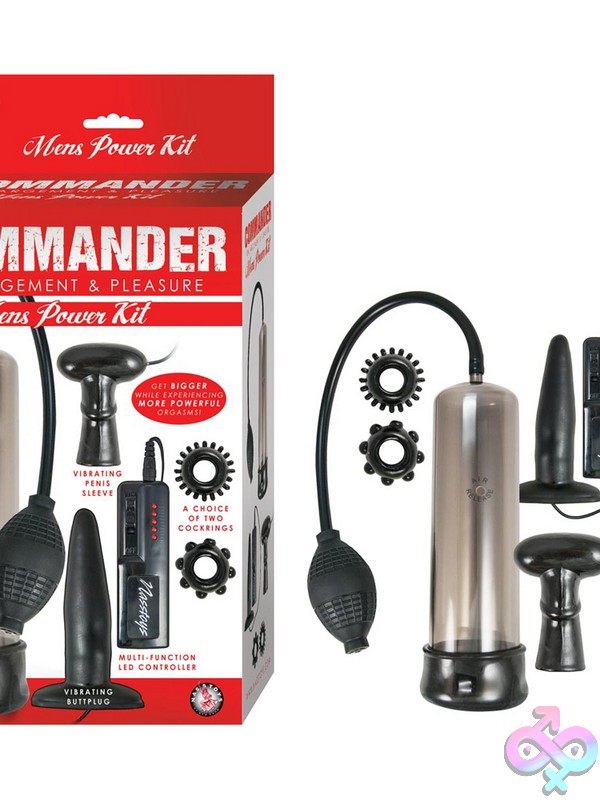 Discreet-Toys-Commander-Mens-Power-Kit-Black-Nu-Nw2847 Commander Men'S Power Pump Kit With Vibrating Sleeve, Cockrings And Plug In Black By Nasstoys