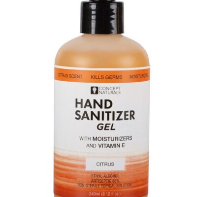 Concept Naturals Citrus Hand Sanitizer Gel 8.12 oz beige bottle with bright citrus scent and Vitamin E moisturizers