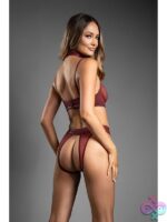 Convertible Faux Leather Halter Bra & Open Panty Set with Detachable Chain Leash - Image 3
