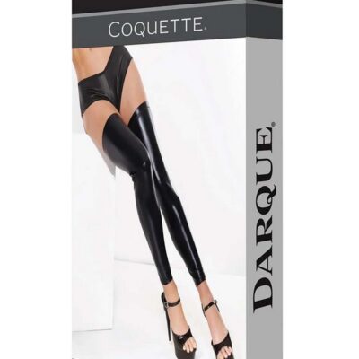 Black footless stockings with silicone grip top band displayed against a neutral background