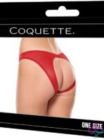 Shiny red knit open back panty with center-back keyhole cutout