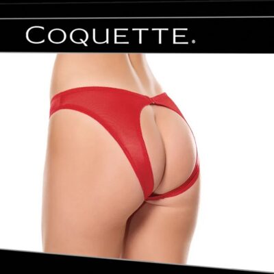 Shiny red knit open back panty with center-back keyhole cutout