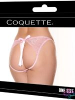 Pink open-back panty with large bow and rose gold-tone hardware by Coquette Lingerie