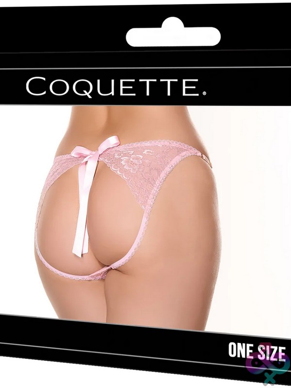Discreet-Toys-Coquette-Petal-Kiss-Open-Back-Panty-Pink-One-Size-Nu-Cq26130-Pnk-Os Pink Open-Back Panty With Large Bow And Rose Gold-Tone Hardware By Coquette Lingerie