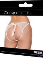 White open-back panty with large bow and rose gold-tone hardware by Coquette Lingerie