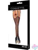 Sheer dot mesh thigh high stockings in black by Coquette Lingerie