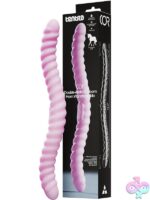 Unicorn horn spiral double-ended vibrating dildo in pink by Tentra