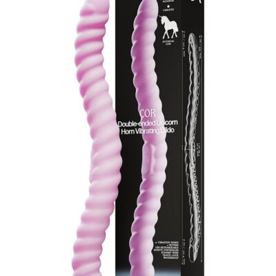 Unicorn horn spiral double-ended vibrating dildo in pink by Tentra
