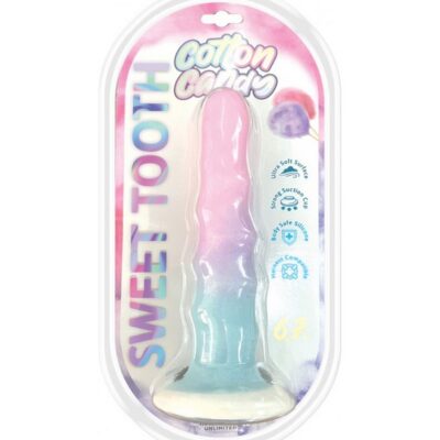 Curved pink 6.7-inch suction cup dildo with cotton candy aesthetic by Hott Products