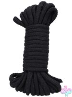 32-foot black cotton restraint rope coiled in reusable bag by Doc Johnson