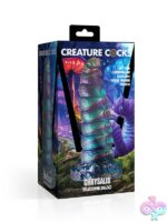 Iridescent purple and teal graduating segments fantasy silicone dildo by Xr - Creature Cocks