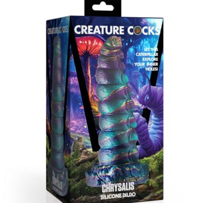 Iridescent purple and teal graduating segments fantasy silicone dildo by Xr - Creature Cocks