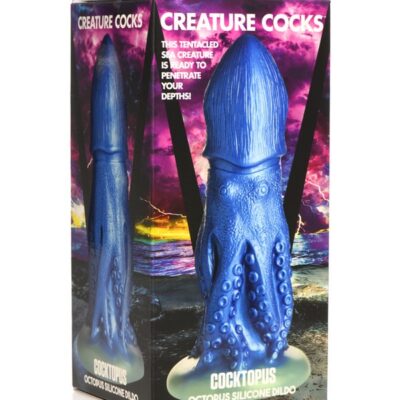Iridescent blue octopus-inspired textured silicone dildo with suction-cup base by Xr - Creature Cocks