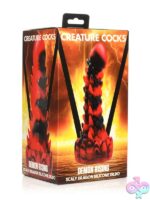 Scaly red and black dragon silicone dildo with textured shaft and suction-cup base by Creature Cocks