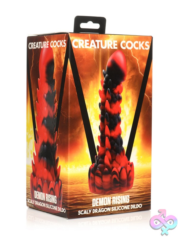 Discreet-Toys-Creature-Cocks-Demon-Rising-Scaly-Dragon-Silicone-Dildo-Nu-Xr-Ah267 Scaly Red And Black Dragon Silicone Dildo With Textured Shaft And Suction-Cup Base By Creature Cocks