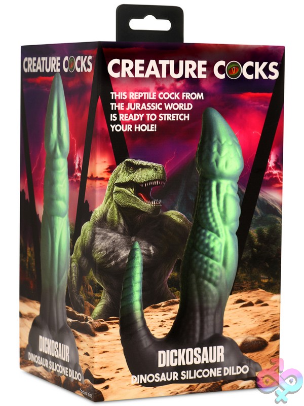 Discreet-Toys-Creature-Cocks-Dickosaur-Dinosaur-Silicone-Dildo-Nu-Xr-Ah402 Dickosaur Fantasy Dinosaur Silicone Dildo In Glittering Blue Purple And Teal By Creature Cocks