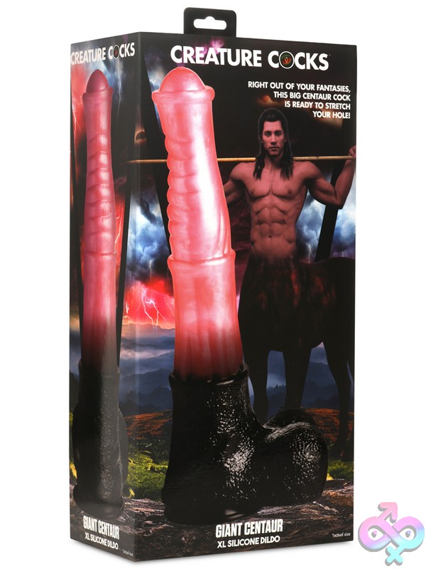 Discreet-Toys-Creature-Cocks-Giant-Centaur-Xl-Silicone-Dildo-Nu-Xr-Ah307 Extra-Large Textured Fantasy Silicone Dildo With Suction Cup Base In Peach And Pink By Xr Creature Cocks