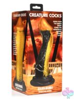 Elaborately scaled gold silicone dildo with serpentine texture by Creature Cocks