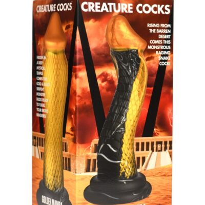 Elaborately scaled gold silicone dildo with serpentine texture by Creature Cocks