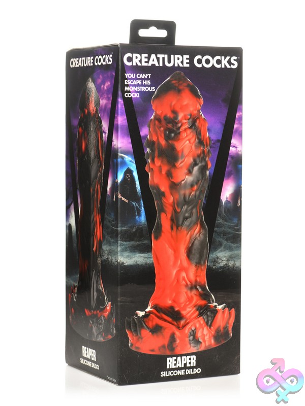 Discreet-Toys-Creature-Cocks-Grim-Reaper-Silicone-Dildo-Nu-Xr-Ah287 Grim Reaper Textured Black Silicone Dildo With Suction-Cup Base And Spiked Nub Detailing By Creature Cocks