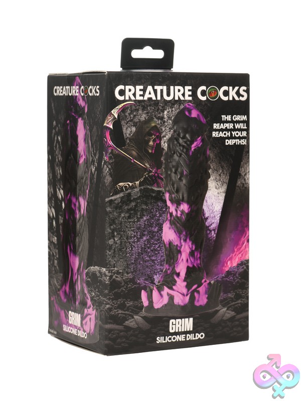 Discreet-Toys-Creature-Cocks-Grim-Silicone-Dildo-Nu-Xr-Ah393 Grim Fantasy Textured Dildo In Purple And Black Silicone By Xr Creature Cocks