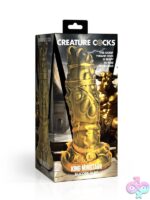 Gold King Minotaur fantasy silicone dildo with bull horns, rings, and textured veined shaft by Xr Creature Cocks