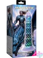 Opalescent blue scaled fantasy silicone dildo with suction-cup base by Creature Cocks