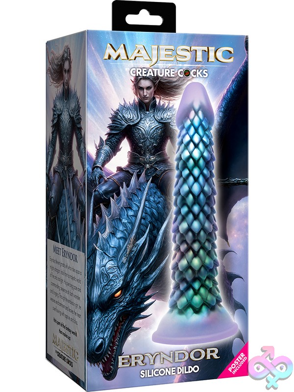 Discreet-Toys-Creature-Cocks-Majestic-Eryndor-Silicone-Dildo-Nu-Xr-Ah947 Opalescent Blue Scaled Fantasy Silicone Dildo With Suction-Cup Base By Creature Cocks