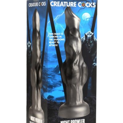 Creature Cocks Night Prowler iridescent silver fantasy silicone dildo with knots and suction cup base