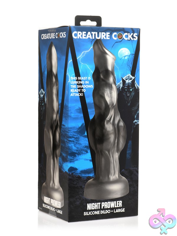 Discreet-Toys-Creature-Cocks-Night-Prowler-Silicone-Dildo-Large-Nu-Xr-Ah441-Large Creature Cocks Night Prowler Iridescent Silver Fantasy Silicone Dildo With Knots And Suction Cup Base