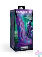 Tentacle-textured purple and blue silicone dildo by Creature Cocks — Octophallus exotic design