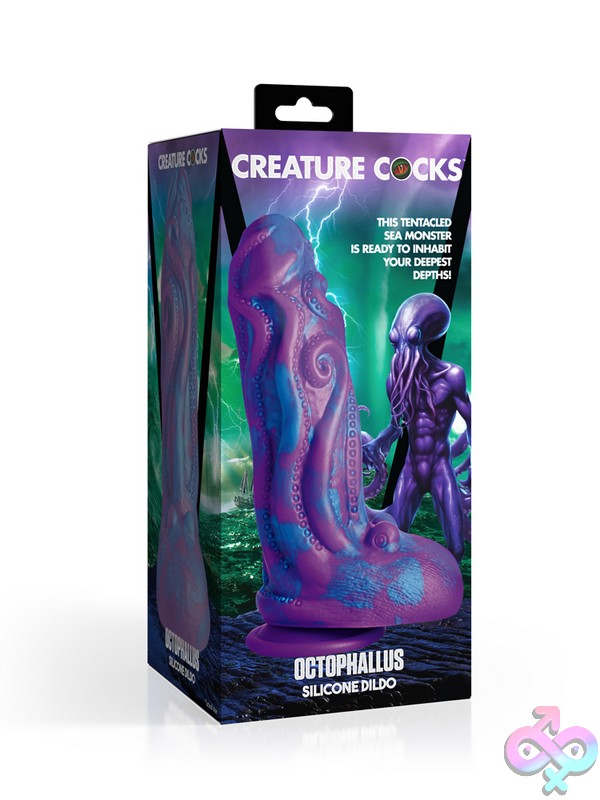 Discreet-Toys-Creature-Cocks-Octophallus-Silicone-Dildo-Nu-Xr-Ah490 Tentacle-Textured Purple And Blue Silicone Dildo By Creature Cocks — Octophallus Exotic Design