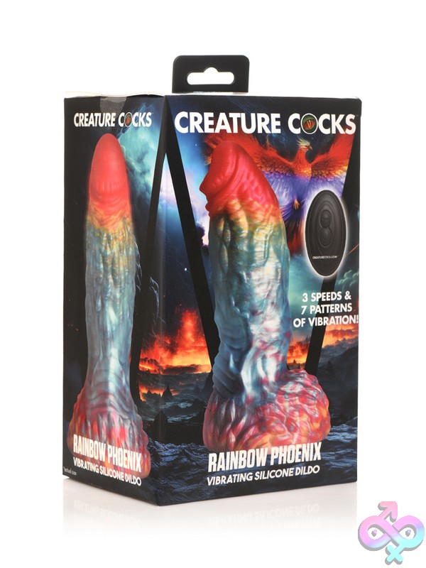 Discreet-Toys-Creature-Cocks-Rainbow-Phoenix-Vibrating-Dildo-Nu-Xr-Ah376 Iridescent Multi-Color Rainbow Phoenix Vibrating Dildo With Suction Cup Base By Xr - Creature Cocks