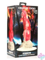 Resurrector Phoenix squirting textured silicone dildo with suction cup base in red and white by Xr - Creature Cocks
