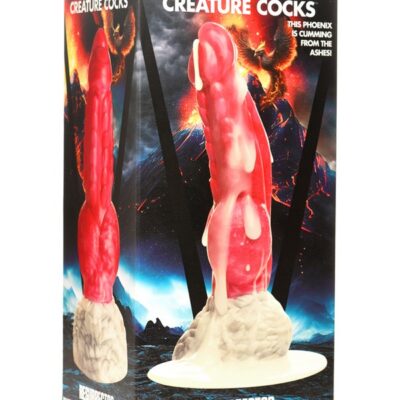 Resurrector Phoenix squirting textured silicone dildo with suction cup base in red and white by Xr - Creature Cocks