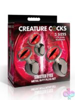 Set of three progressive silver nickel-free metal butt plugs with glass red eyes by Creature Cocks