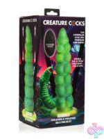 Textured knobbed green silicone thrusting vibrating dildo with remote by Xr - Creature Cocks