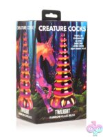 Iridescent pink and gold unicorn horn glass dildo with graduated bumps by Xr - Creature Cocks