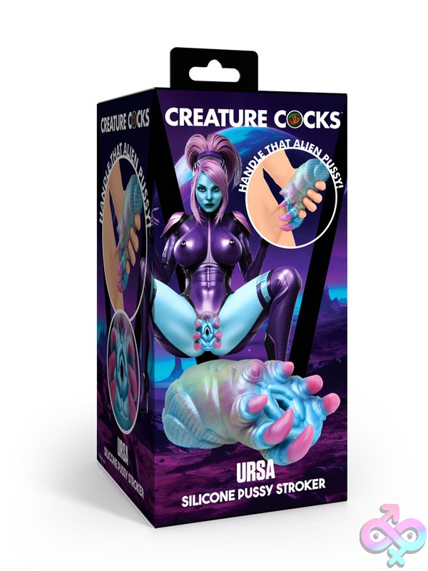 Discreet-Toys-Creature-Cocks-Ursa-Silicone-Pussy-Stroker-Nu-Xr-Ah668 Multi-Color Alien-Themed Silicone Pussy Stroker With Pink Tentacle Entry By Xr - Creature Cocks