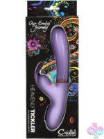 Curved purple borosilicate glass rabbit vibrator with silicone bunny ears by Our Erotic Journey