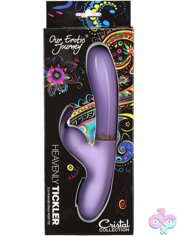 Discreet-Toys-Cristal-Heavenly-Tickler-Purple-Nu-Sg-Ct-J102 Curved Purple Borosilicate Glass Rabbit Vibrator With Silicone Bunny Ears By Our Erotic Journey